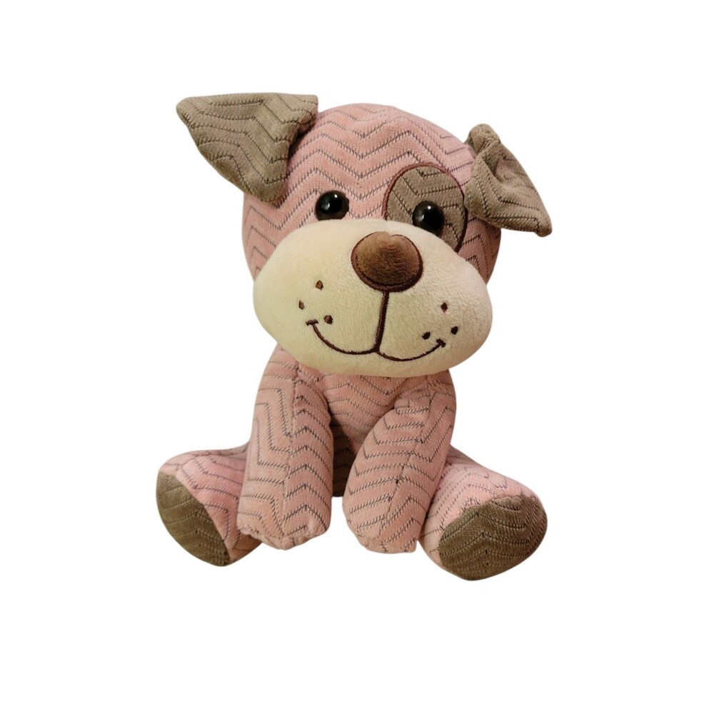10" Hug Fun Smiling Puppy Dog Pink And Beige Zigzag